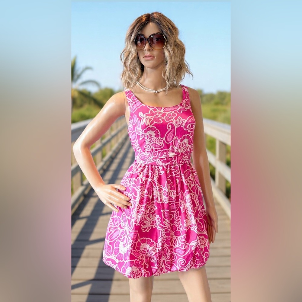 Jessica Simpson Pink Floral Sleeveless Dress with Puffy Skirt Elastic Back Sz XS